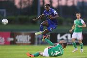 9 September 2022; Tunmise Sobowale of Waterford is tackled by Cian Coleman of Cork City during the SSE Airtricity League First Division match between Waterford and Cork City at RSC in Waterford. Photo by Michael P Ryan/Sportsfile