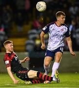 9 September 2022; Darragh Nugent of Drogheda United in action against Harry Brockbank of St Patrick's Athletic during the SSE Airtricity League Premier Division match between Drogheda United and St Patrick's Athletic at Head in the Game Park in Drogheda, Louth. Photo by Piaras Ó Mídheach/Sportsfile