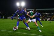 9 September 2022; Roland Idowu of Waterford in action against Matt Healy of Cork City during the SSE Airtricity League First Division match between Waterford and Cork City at RSC in Waterford. Photo by Michael P Ryan/Sportsfile
