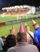 9 September 2022; Bohemians supporters, wearing party hats, during the SSE Airtricity League Premier Division match between Derry City and Bohemians at The Ryan McBride Brandywell Stadium in Derry. Photo by Ramsey Cardy/Sportsfile