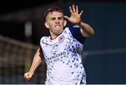 9 September 2022; Harry Brockbank of St Patrick's Athletic celebrates his side's first goal, scored by teammate Mark Doyle, not pictured, during the SSE Airtricity League Premier Division match between Drogheda United and St Patrick's Athletic at Head in the Game Park in Drogheda, Louth. Photo by Piaras Ó Mídheach/Sportsfile