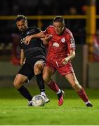 9 September 2022; Jack Moylan of Shelbourne in action against Greg Bolger of Sligo Rovers during the SSE Airtricity League Premier Division match between Shelbourne and Sligo Rovers at Tolka Park in Dublin. Photo by Tyler Miller/Sportsfile