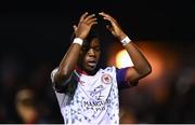 9 September 2022; Serge Atakayi of St Patrick's Athletic reacts after a missed chance during the SSE Airtricity League Premier Division match between Drogheda United and St Patrick's Athletic at Head in the Game Park in Drogheda, Louth. Photo by Piaras Ó Mídheach/Sportsfile