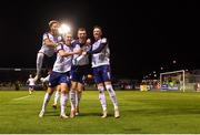 9 September 2022; St Patrick's Athletic players, from left, Barry Cotter, Harry Brockbank, Mark Doyle and Chris Forrester celebrate after Mark Doyle scored their side's first goal during the SSE Airtricity League Premier Division match between Drogheda United and St Patrick's Athletic at Head in the Game Park in Drogheda, Louth. Photo by Piaras Ó Mídheach/Sportsfile