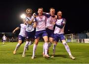 9 September 2022; St Patrick's Athletic players, from left, Barry Cotter, Harry Brockbank, Mark Doyle and Chris Forrester celebrate after Mark Doyle scored their side's first goal during the SSE Airtricity League Premier Division match between Drogheda United and St Patrick's Athletic at Head in the Game Park in Drogheda, Louth. Photo by Piaras Ó Mídheach/Sportsfile