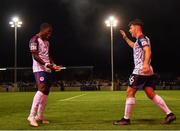 9 September 2022; St Patrick's Athletic players Serge Atakayi, left, and Adam O'Reilly celebrate after their side's first goal, scored by Mark Doyle, not pictured, during the SSE Airtricity League Premier Division match between Drogheda United and St Patrick's Athletic at Head in the Game Park in Drogheda, Louth. Photo by Piaras Ó Mídheach/Sportsfile