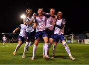 9 September 2022; St Patrick's Athletic players, from left, Barry Cotter, Harry Brockbank, Mark Doyle and Chris Forrester celebrate after Mark Doyle scored their side's first goal during the SSE Airtricity League Premier Division match between Drogheda United and St Patrick's Athletic at Head in the Game Park in Drogheda, Louth. Photo by Piaras Ó Mídheach/Sportsfile