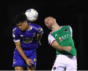 9 September 2022; Aaron Bolger of Cork City in action against Phoenix Patterson of Waterford during the SSE Airtricity League First Division match between Waterford and Cork City at RSC in Waterford. Photo by Michael P Ryan/Sportsfile