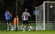 9 September 2022; Thomas Lonergan of UCD scores his side's third goal during the SSE Airtricity League Premier Division match between UCD and Dundalk at UCD Bowl in Dublin. Photo by Seb Daly/Sportsfile