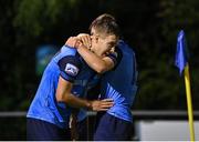 9 September 2022; Thomas Lonergan of UCD celebrates with teammates after scoring their side's third goal during the SSE Airtricity League Premier Division match between UCD and Dundalk at UCD Bowl in Dublin. Photo by Seb Daly/Sportsfile