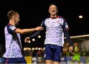 9 September 2022; Chris Forrester of St Patrick's Athletic celebrates with teammate Harry Brockbank, left, after scoring his side's second goal, a penalty, during the SSE Airtricity League Premier Division match between Drogheda United and St Patrick's Athletic at Head in the Game Park in Drogheda, Louth. Photo by Piaras Ó Mídheach/Sportsfile