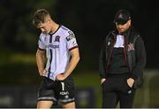 9 September 2022; John Martin of Dundalk, left, and head coach Stephen O'Donnell after their side's defeat in the SSE Airtricity League Premier Division match between UCD and Dundalk at UCD Bowl in Dublin. Photo by Seb Daly/Sportsfile