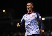 9 September 2022; Chris Forrester of St Patrick's Athletic celebrates after scoring his side's second goal, a penalty, during the SSE Airtricity League Premier Division match between Drogheda United and St Patrick's Athletic at Head in the Game Park in Drogheda, Louth. Photo by Piaras Ó Mídheach/Sportsfile
