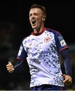 9 September 2022; Chris Forrester of St Patrick's Athletic celebrates after scoring his side's second goal, a penalty, during the SSE Airtricity League Premier Division match between Drogheda United and St Patrick's Athletic at Head in the Game Park in Drogheda, Louth. Photo by Piaras Ó Mídheach/Sportsfile