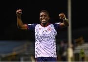 9 September 2022; Serge Atakayi of St Patrick's Athletic celebrates after his side's victory in the SSE Airtricity League Premier Division match between Drogheda United and St Patrick's Athletic at Head in the Game Park in Drogheda, Louth. Photo by Piaras Ó Mídheach/Sportsfile