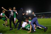 9 September 2022; Cork City supporters run onto the pitch in celebration of their side's second goal, a penalty, scored by Ruairi Keating during the SSE Airtricity League First Division match between Waterford and Cork City at RSC in Waterford. Photo by Michael P Ryan/Sportsfile