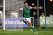 9 September 2022; Ruairi Keating of Cork City celebrates after scoring his side's second goal, a penalty during the SSE Airtricity League First Division match between Waterford and Cork City at RSC in Waterford. Photo by Michael P Ryan/Sportsfile