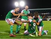 9 September 2022; Ruairi Keating of Cork City celebrates after scoring his side's second goal a penalty during the SSE Airtricity League First Division match between Waterford and Cork City at RSC in Waterford. Photo by Michael P Ryan/Sportsfile