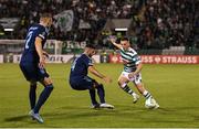 8 September 2022; Andy Lyons of Shamrock Rovers in action against Besard Sabovic of Djurgården during the UEFA Europa Conference League group F match between Shamrock Rovers and Djurgården at Tallaght Stadium in Dublin. Photo by Seb Daly/Sportsfile