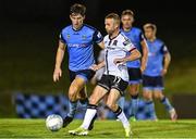 9 September 2022; Keith Ward of Dundalk in action against Dara Keane of UCD during the SSE Airtricity League Premier Division match between UCD and Dundalk at UCD Bowl in Dublin. Photo by Seb Daly/Sportsfile