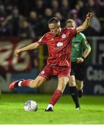 9 September 2022; Jack Moylan of Shelbourne takes a shot on goal during the SSE Airtricity League Premier Division match between Shelbourne and Sligo Rovers at Tolka Park in Dublin. Photo by Tyler Miller/Sportsfile