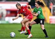 10 September 2022; Emma Starr of Shelbourne in action against Sadhbh Doyle of Peamount United during the SSE Airtricity League Women's National League match between Shelbourne and Peamount United at Tolka Park in Dublin. Photo by Sam Barnes/Sportsfile