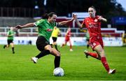 10 September 2022; Aine O'Gorman of Peamount United in action against Leah Doyle of Shelbourne during the SSE Airtricity League Women's National League match between Shelbourne and Peamount United at Tolka Park in Dublin. Photo by Sam Barnes/Sportsfile