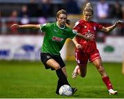 10 September 2022; Lauryn O'Callaghan of Peamount United in action against Emma Starr of Shelbourne during the SSE Airtricity League Women's National League match between Shelbourne and Peamount United at Tolka Park in Dublin. Photo by Sam Barnes/Sportsfile
