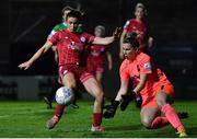 10 September 2022; Jemma Quinn of Shelbourne in action against Peamount United goalkeeper Niamh Reid-Burke during the SSE Airtricity League Women's National League match between Shelbourne and Peamount United at Tolka Park in Dublin. Photo by Sam Barnes/Sportsfile
