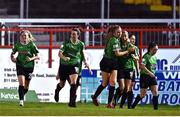 10 September 2022; Stephanie Roche of Peamount United, second from right, celebrates with team-mates after scoring their side's first goal during the SSE Airtricity League Women's National League match between Shelbourne and Peamount United at Tolka Park in Dublin. Photo by Sam Barnes/Sportsfile