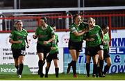 10 September 2022; Peamount United players celebrate after Stephanie Roche, centre, scored her side's first goal during the SSE Airtricity League Women's National League match between Shelbourne and Peamount United at Tolka Park in Dublin. Photo by Sam Barnes/Sportsfile