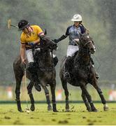 11 September 2022; Tom Small of Wexford in action against Hannah Corbett of Glenpatrick during the Grass Polo Pakistan Cup Final match between Glenpatrick and Wexford at All Ireland Polo Club at the Phoenix Park in Dublin. Photo by Tyler Miller/Sportsfile