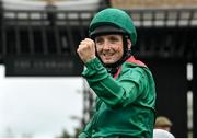 11 September 2022; Jockey Chris Hayes celebrates after winning the Moyglare Stud Stakes on Tahiyra during day two of the Longines Irish Champions Weekend at The Curragh Racecourse in Kildare. Photo by Seb Daly/Sportsfile