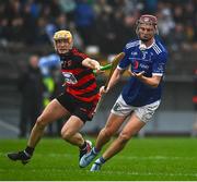 11 September 2022; Luke O'Brien of Mount Sion prepares to clear under pressure from Peter Hogan of Ballygunner during the Waterford County Senior Hurling Championship Final match between Mount Sion and Ballygunner at Walsh Park in Waterford. Photo by Sam Barnes/Sportsfile