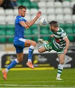 11 September 2022; Jack Byrne of Shamrock Rovers in action against Rob Slevin of Finn Harps during the SSE Airtricity League Premier Division match between Shamrock Rovers and Finn Harps at Tallaght Stadium in Dublin. Photo by Ramsey Cardy/Sportsfile