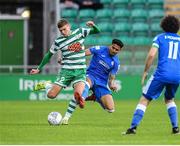 11 September 2022; Sean Gannon of Shamrock Rovers is tackled by Dylan Duncan of Finn Harps during the SSE Airtricity League Premier Division match between Shamrock Rovers and Finn Harps at Tallaght Stadium in Dublin. Photo by Tyler Miller/Sportsfile
