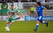 11 September 2022; Aaron Greene of Shamrock Rovers in action against Barry McNamee of Finn Harps during the SSE Airtricity League Premier Division match between Shamrock Rovers and Finn Harps at Tallaght Stadium in Dublin. Photo by Tyler Miller/Sportsfile