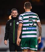 11 September 2022; Shamrock Rovers manager Stephen Bradley, left, and Lee Grace of Shamrock Rovers after the SSE Airtricity League Premier Division match between Shamrock Rovers and Finn Harps at Tallaght Stadium in Dublin. Photo by Ramsey Cardy/Sportsfile