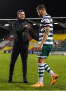 11 September 2022; Shamrock Rovers manager Stephen Bradley and Shamrock Rovers captain Lee Grace after the SSE Airtricity League Premier Division match between Shamrock Rovers and Finn Harps at Tallaght Stadium in Dublin. Photo by Tyler Miller/Sportsfile