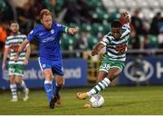 11 September 2022; Aidomo Emakhu of Shamrock Rovers in action against Ryan Connolly of Finn Harps during the SSE Airtricity League Premier Division match between Shamrock Rovers and Finn Harps at Tallaght Stadium in Dublin. Photo by Tyler Miller/Sportsfile