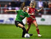 10 September 2022; Lauryn O'Callaghan of Peamount United in action against Emma Starr of Shelbourne during the SSE Airtricity League Women's National League match between Shelbourne and Peamount United at Tolka Park in Dublin. Photo by Sam Barnes/Sportsfile