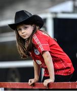 10 September 2022; Shelbourne supporter Megan Lynch, aged 7, from Saggart in Dublin before the SSE Airtricity League Women's National League match between Shelbourne and Peamount United at Tolka Park in Dublin. Photo by Sam Barnes/Sportsfile