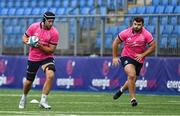 12 September 2022; Caelan Doris, left, and Michael Milne during a Leinster Rugby squad training session at Energia Park in Dublin. Photo by Brendan Moran/Sportsfile