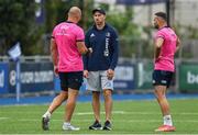 12 September 2022; Backs coach Andrew Goodman, centre, with Rhys Ruddock,left, and Dave Kearney during a Leinster Rugby squad training session at Energia Park in Dublin. Photo by Brendan Moran/Sportsfile
