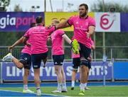 12 September 2022; Jason Jenkins, right, and Jamison Gibson-Park during Leinster Rugby squad training session at Energia Park in Dublin. Photo by Brendan Moran/Sportsfile