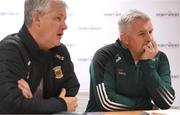 13 September 2022; Mayo assistant manager Stephen Rochford, right, and manager Kevin McStay during a Mayo GAA press conference at Hastings Insurance MacHale Park in Castlebar, Mayo. Photo by Eóin Noonan/Sportsfile