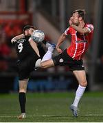 13 September 2022; Cameron Dummigan of Derry City in action against Aidan Keena of Sligo Rovers during the SSE Airtricity League Premier Division match between Derry City and Sligo Rovers at The Ryan McBride Brandywell Stadium in Derry. Photo by Ramsey Cardy/Sportsfile