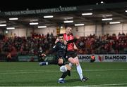 13 September 2022; Max Mata of Sligo Rovers is tackled by Shane McEleney of Derry City during the SSE Airtricity League Premier Division match between Derry City and Sligo Rovers at The Ryan McBride Brandywell Stadium in Derry. Photo by Ramsey Cardy/Sportsfile