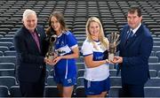 14 September 2022; Laois stars Mo Nerney, centre left, and goalkeeper Eimear Barry, centre right, are presented with their 2022 ZuCar Golden Boot and Golden Glove awards respectively, by ZuCar chief executive Gavin Hydes, left, and LGFA president Mícheál Naughton, right, at Croke Park in Dublin. Mo finished the 2022 TG4 All-Ireland Championships as top scorer, scoring a total of 5-31 for the O’Moore County, whilst Eimear’s brilliant save to deny Wexford’s Aisling Murphy in the TG4 All-Ireland Intermediate Championship Final at Croke Park on July 31 won the popular vote on the Ladies Gaelic Football Association website as her side were crowned champions. ZuCar are also the LGFA’s Performance Partner, and sponsors of the All-Ireland Ladies Minor Football Championships and the LGFA’s Gaelic4Teens programme. Photo by Seb Daly/Sportsfile