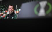 14 September 2022; Manager Stephen Bradley during a Shamrock Rovers press conference at KAA Gent Stadium in Gent, Belgium. Photo by Stephen McCarthy/Sportsfile